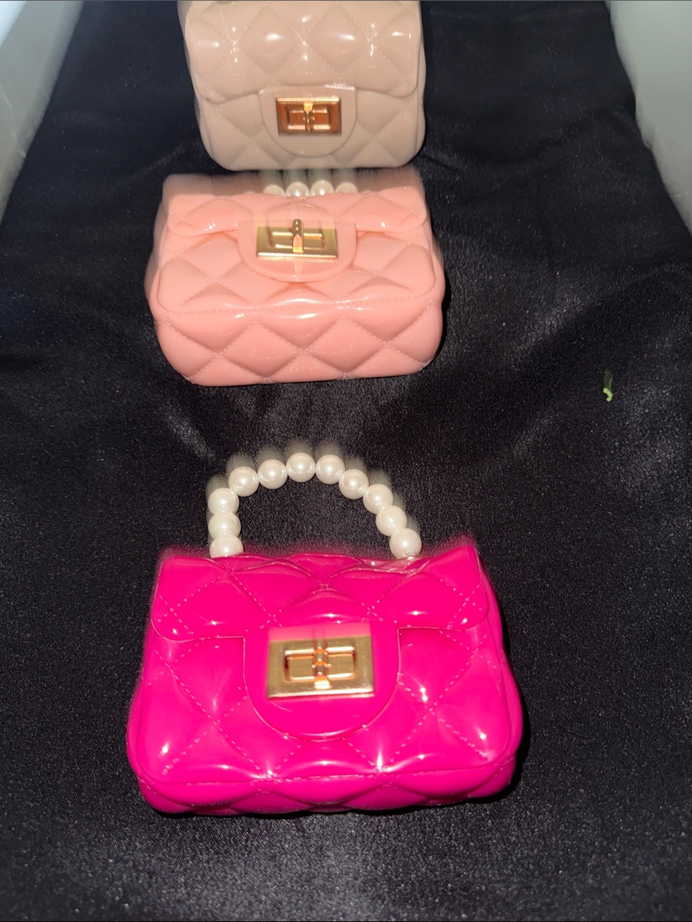 Hot Pink Quilted Mini Top-Handle Bag with Pearl Accent
